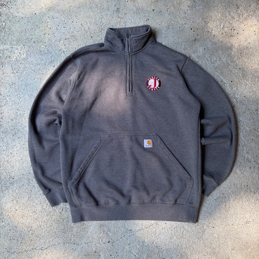 Carhartt Mens Loose Fit Quarter Zip Sweatshirt Gray Jaeger Lumber Patch Medium